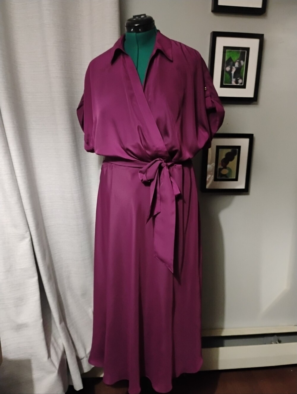 Ralph Lauren Fratillio Collared Surplice Midi Faux-Wrap Dress Magenta Sz 16 NWOT - Picture 10 of 10
